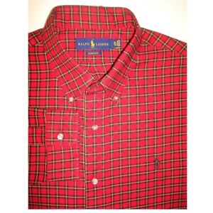 New! POLO RALPH LAUREN "Classic Fit" Red, Black, Yellow Checked Plaid LS Shirt